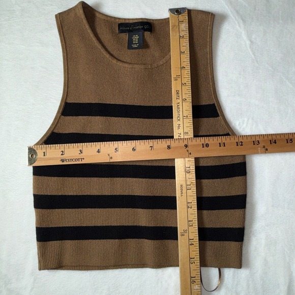 House of Harlow 1960 Brown Black Stripe Knit Crop Tank Top Minimalist Medium - Picture 7 of 7